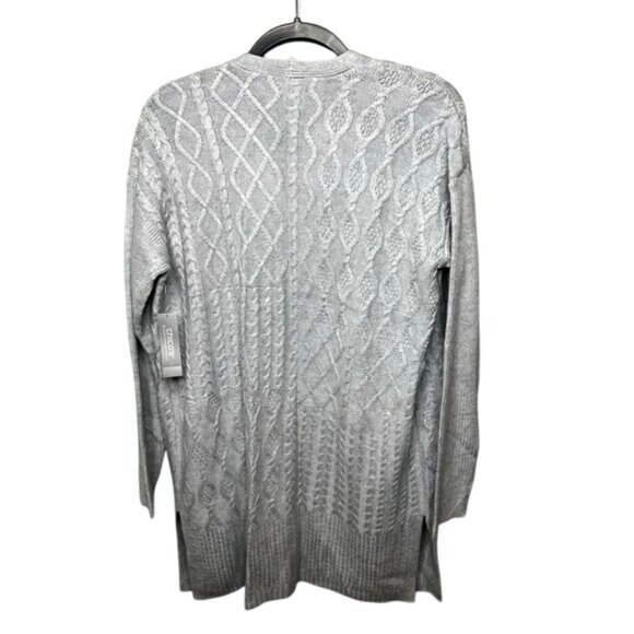 Chico's Cable Stitch Open Front Cardigan Sweater Gray Wool Cashmere Size 1 US M - Picture 12 of 14